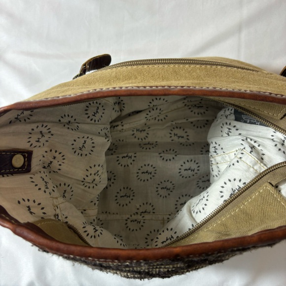 Myra Leather Shoulder Purse Tooled Leather Canvas Crossbody Pocketbook Brown - Picture 8 of 16